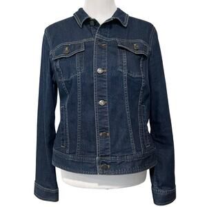 Talbots Women's Denim Jacket Dark Wash Button Front Style Size Large